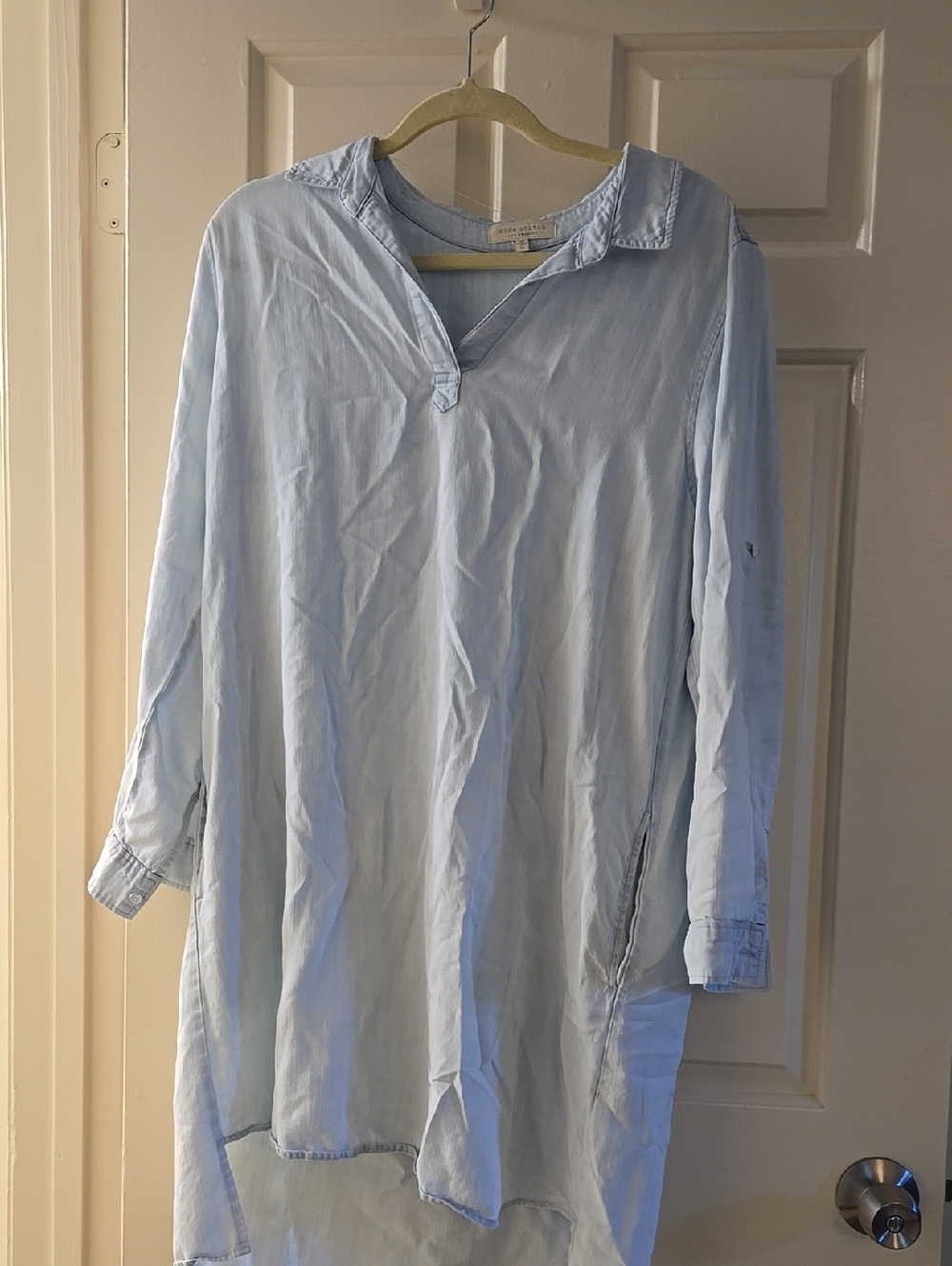 Side Stitch Light Blue Casual Shirt Dress